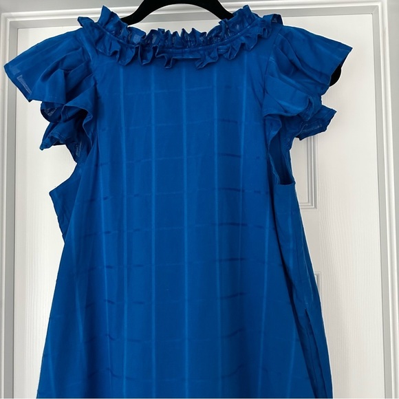 Never A Wallflower Rachel Flutter Sleeve Cotton Windowpane Dress Blue Sz XS NWT - Picture 9 of 13